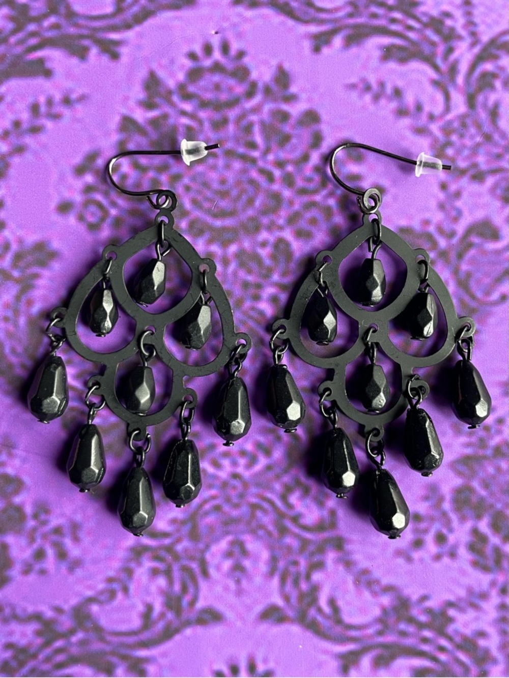 Gothic Black Chandelier Beaded Vintage earrings